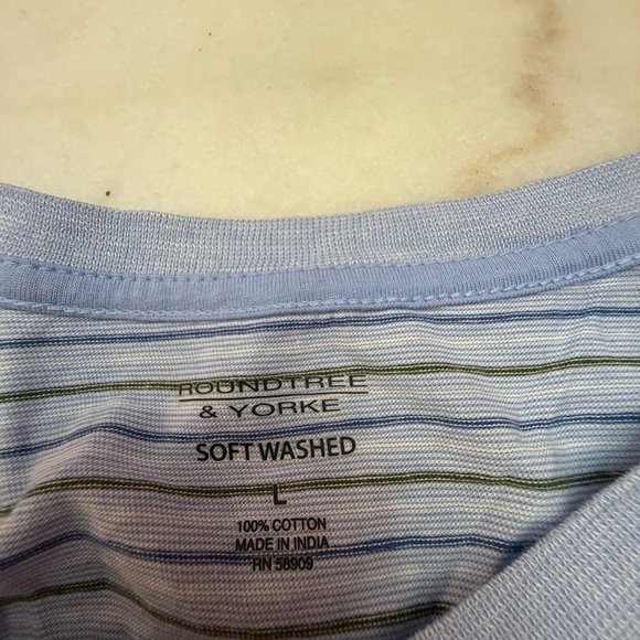 Roundtree & Yorke Light Blue Striped Tee - Picture 2 of 3
